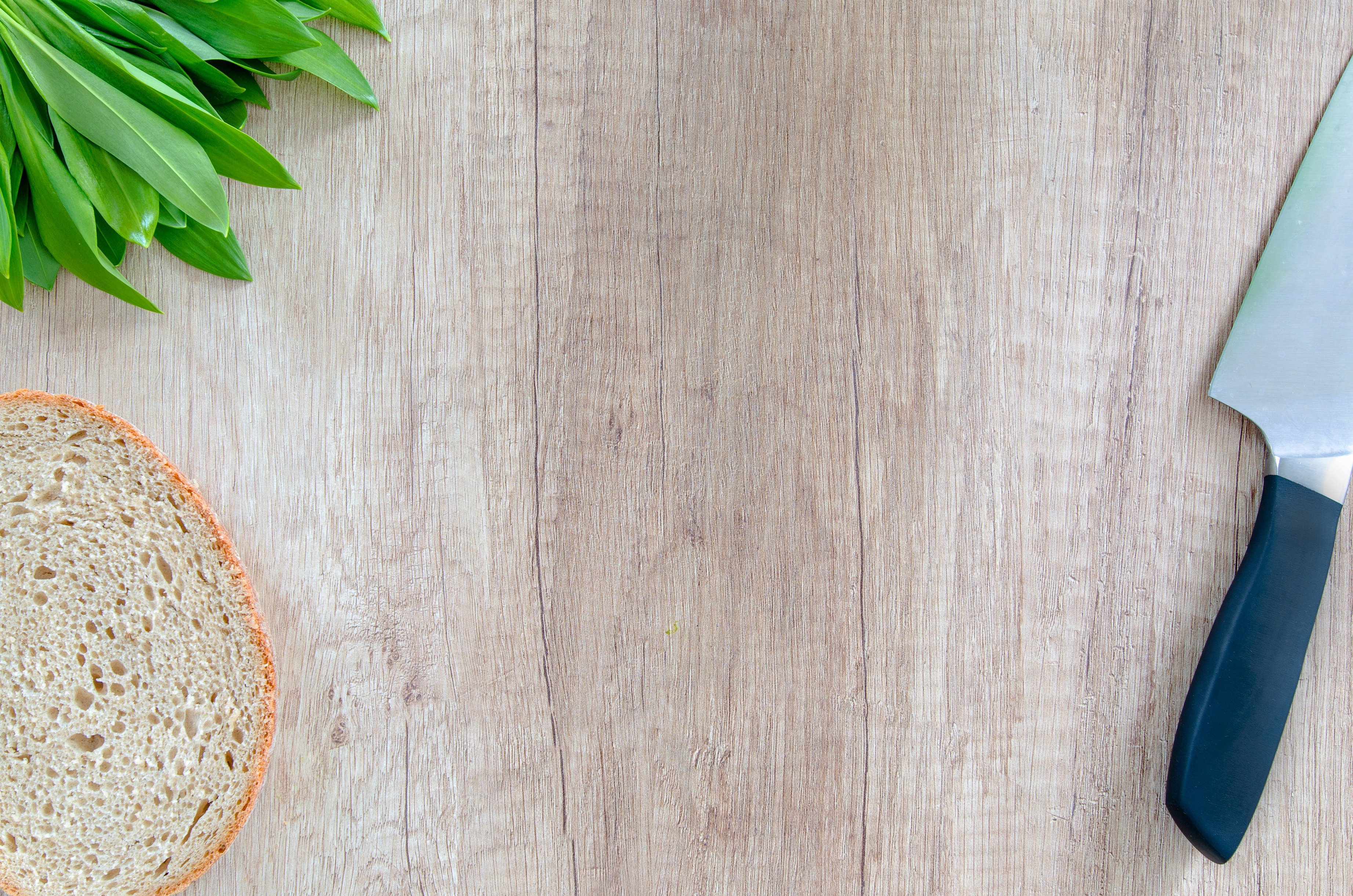 Kitchen Flatlay with Bread and Knife